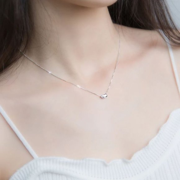 925 Sterling Silver Simple Pea Bean Bead Necklace - Picture 3 of 6